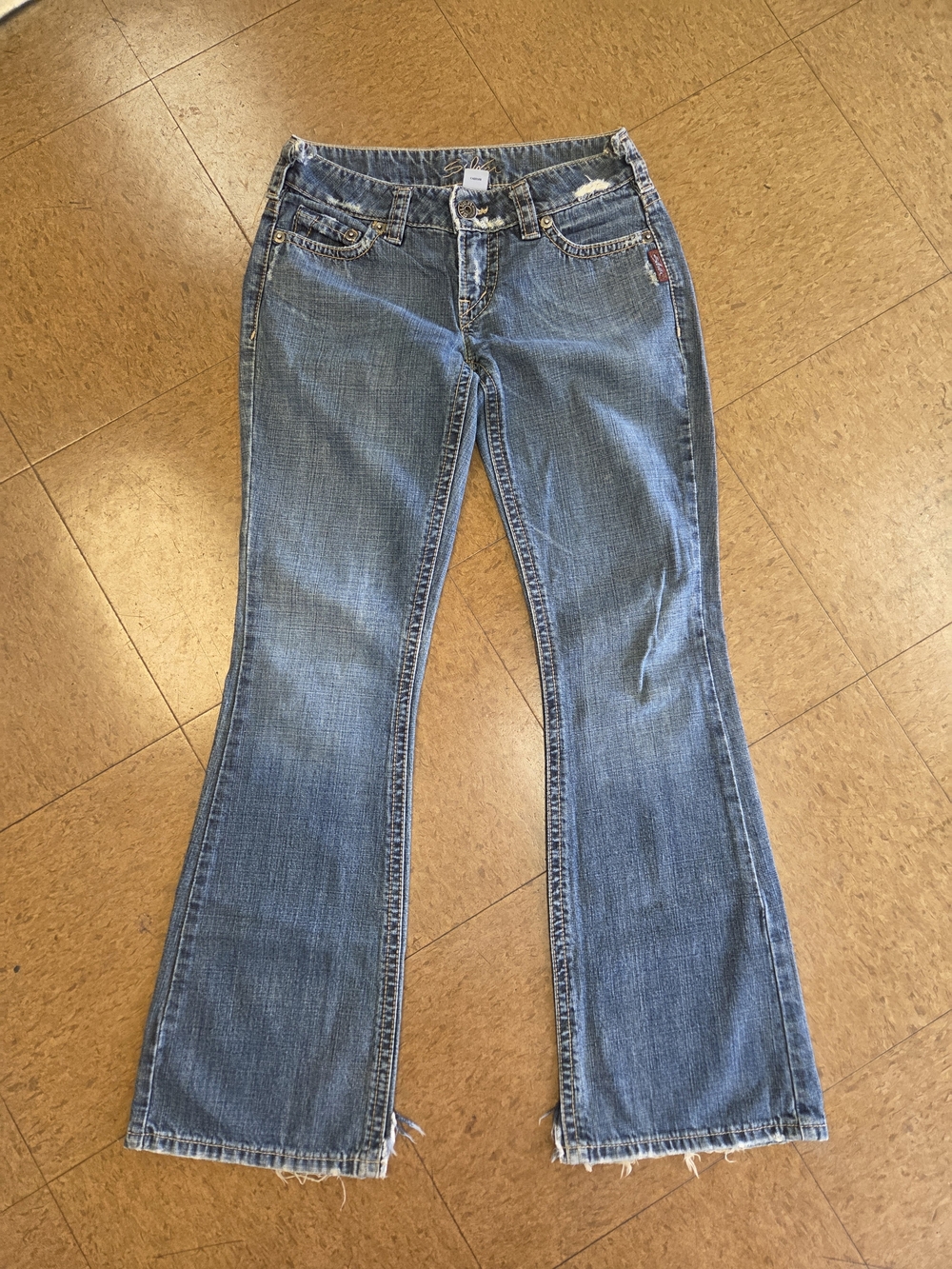 Silver Jeans Medium Blue Bootcut Denim with Frayed Hem